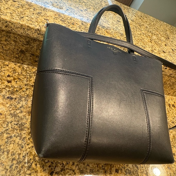 Tory Burch Block T Mini Tote Bag Black Leather 2-way Crossbody Handles - Picture 15 of 16